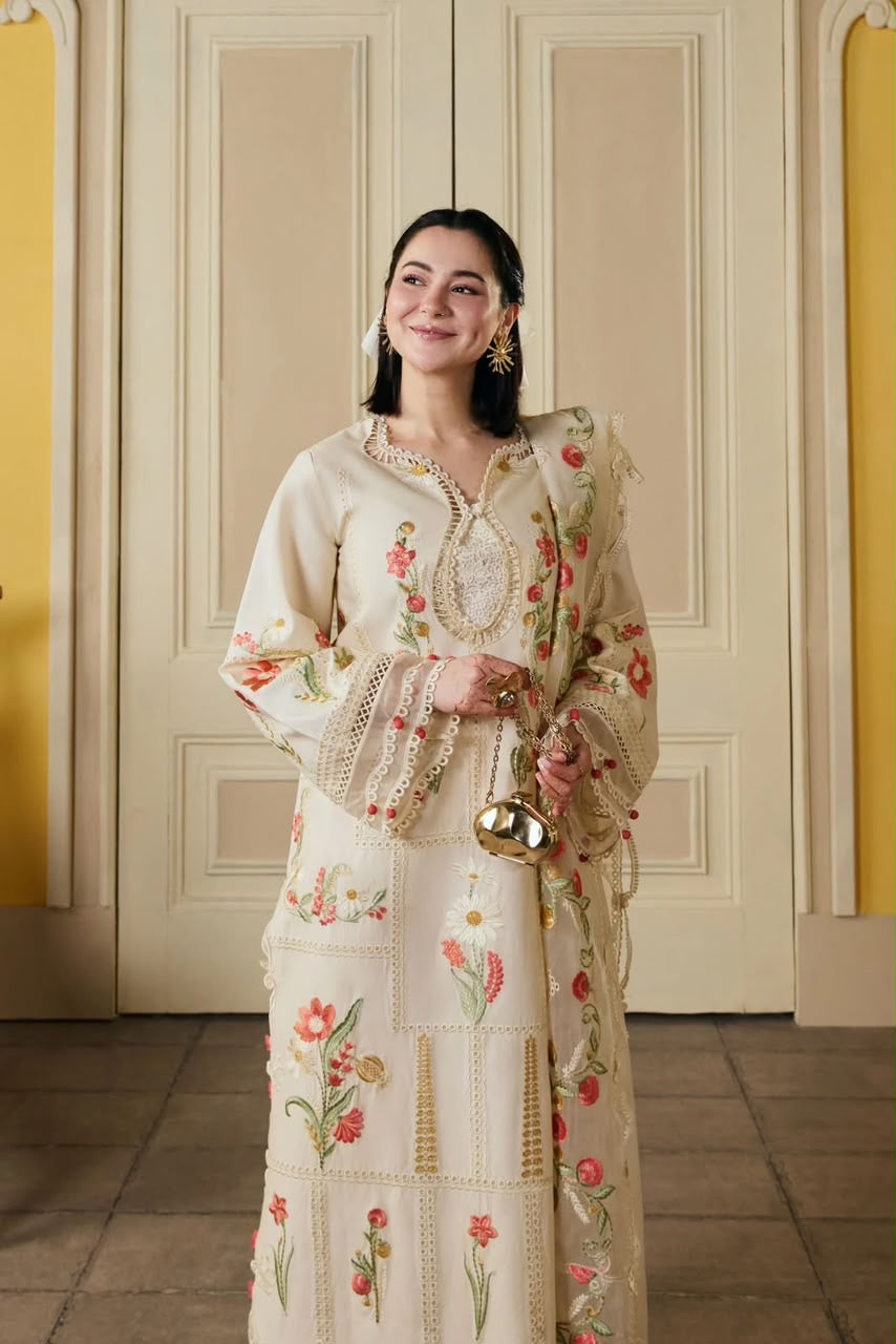 Ivory Floral Unstitched Embroidered 3-Piece Suit