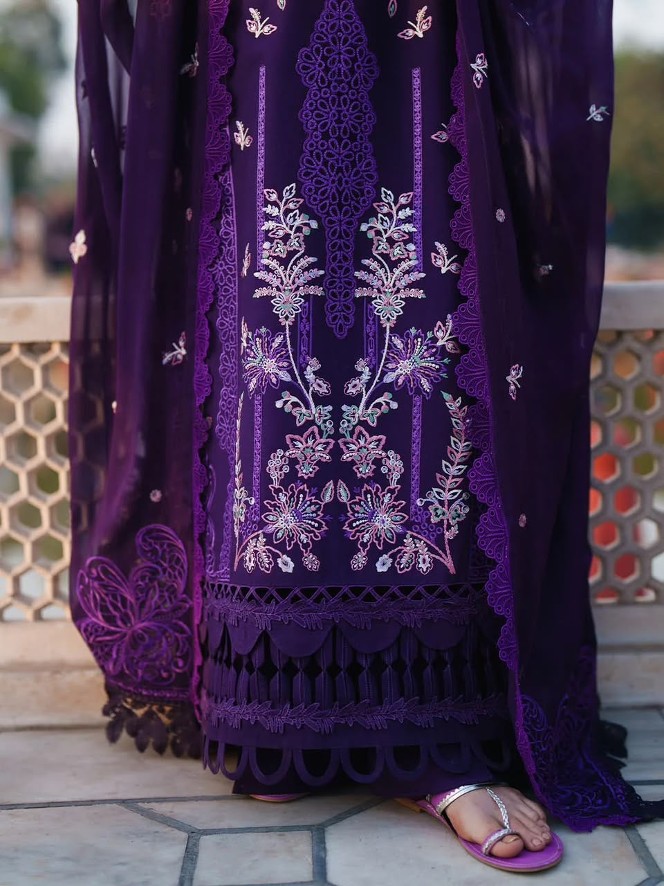 Royal Plum Embroidered 3pc  Luxury Suit
