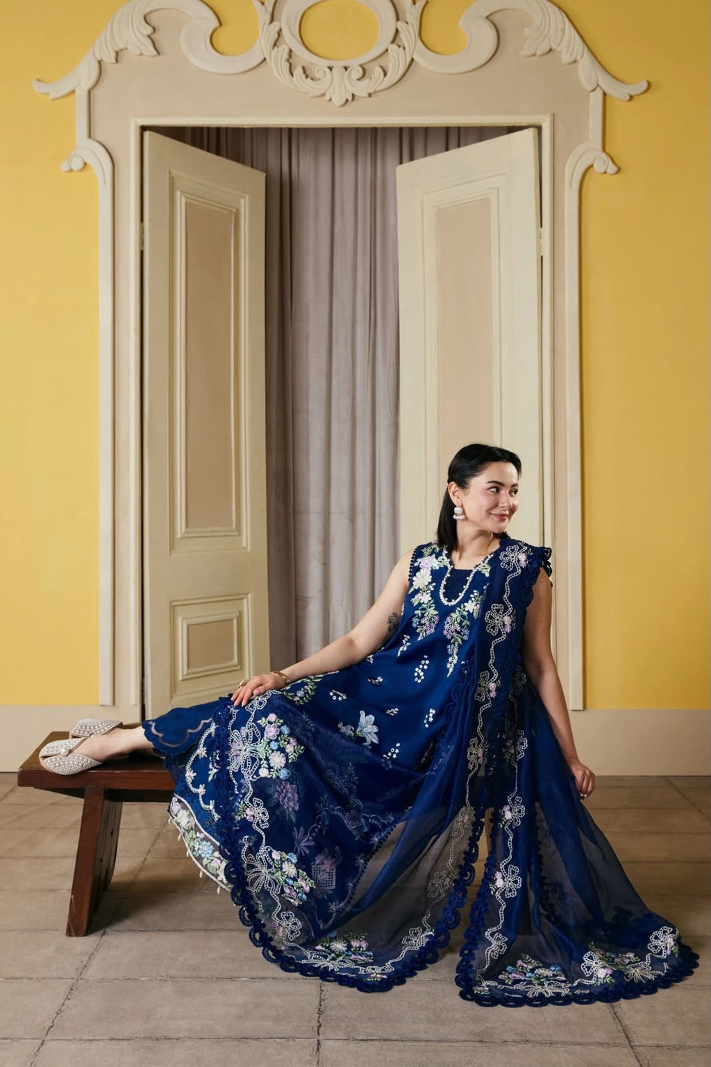 Midnight Navy Unstitched Embroidered 3-Piece Suit