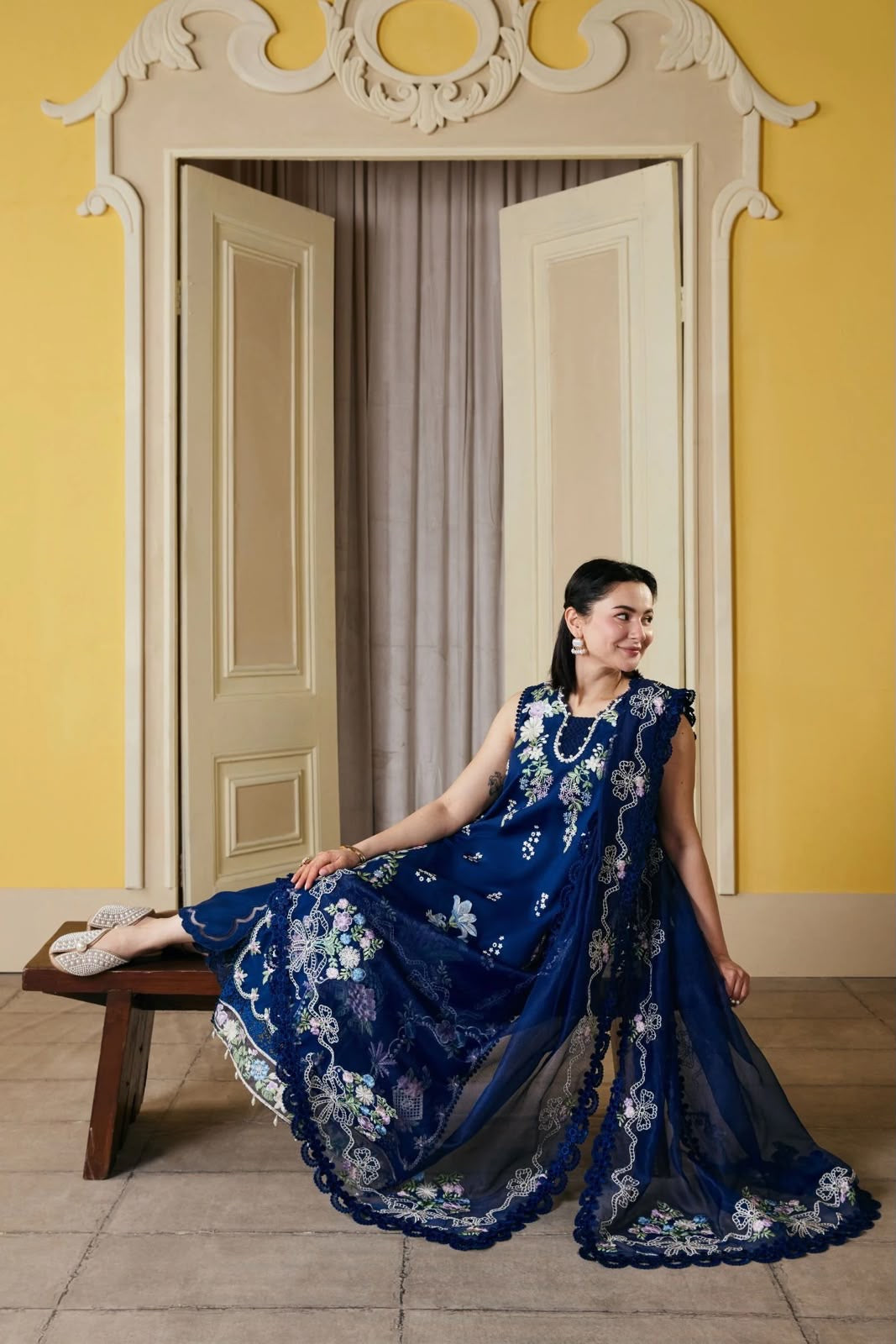 Midnight Navy Unstitched Embroidered 3-Piece Suit