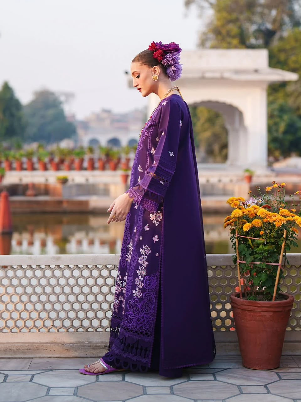 Royal Plum Embroidered 3pc  Luxury Suit