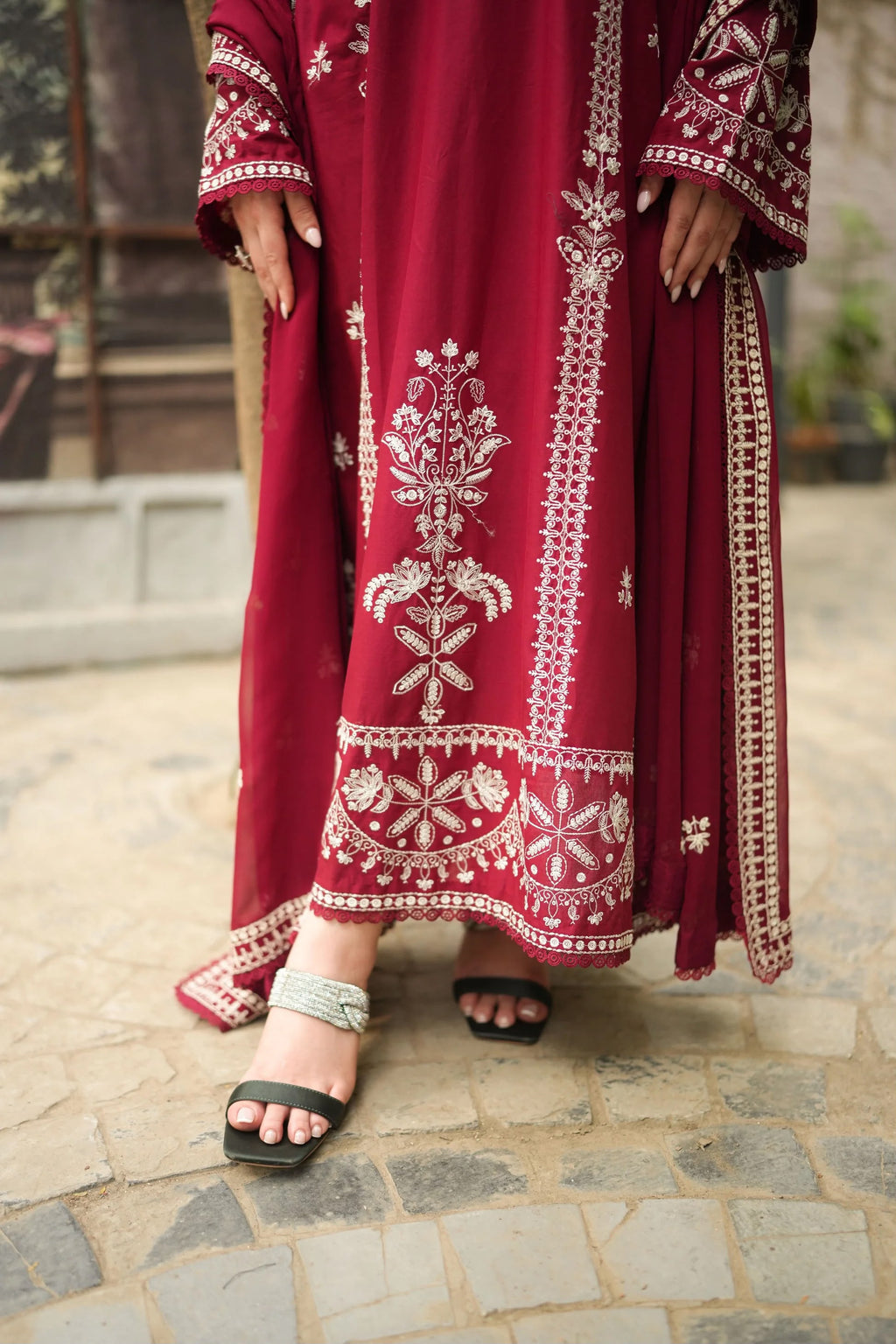 Ruby Red Unstitched Embroidered 3-Piece Suit