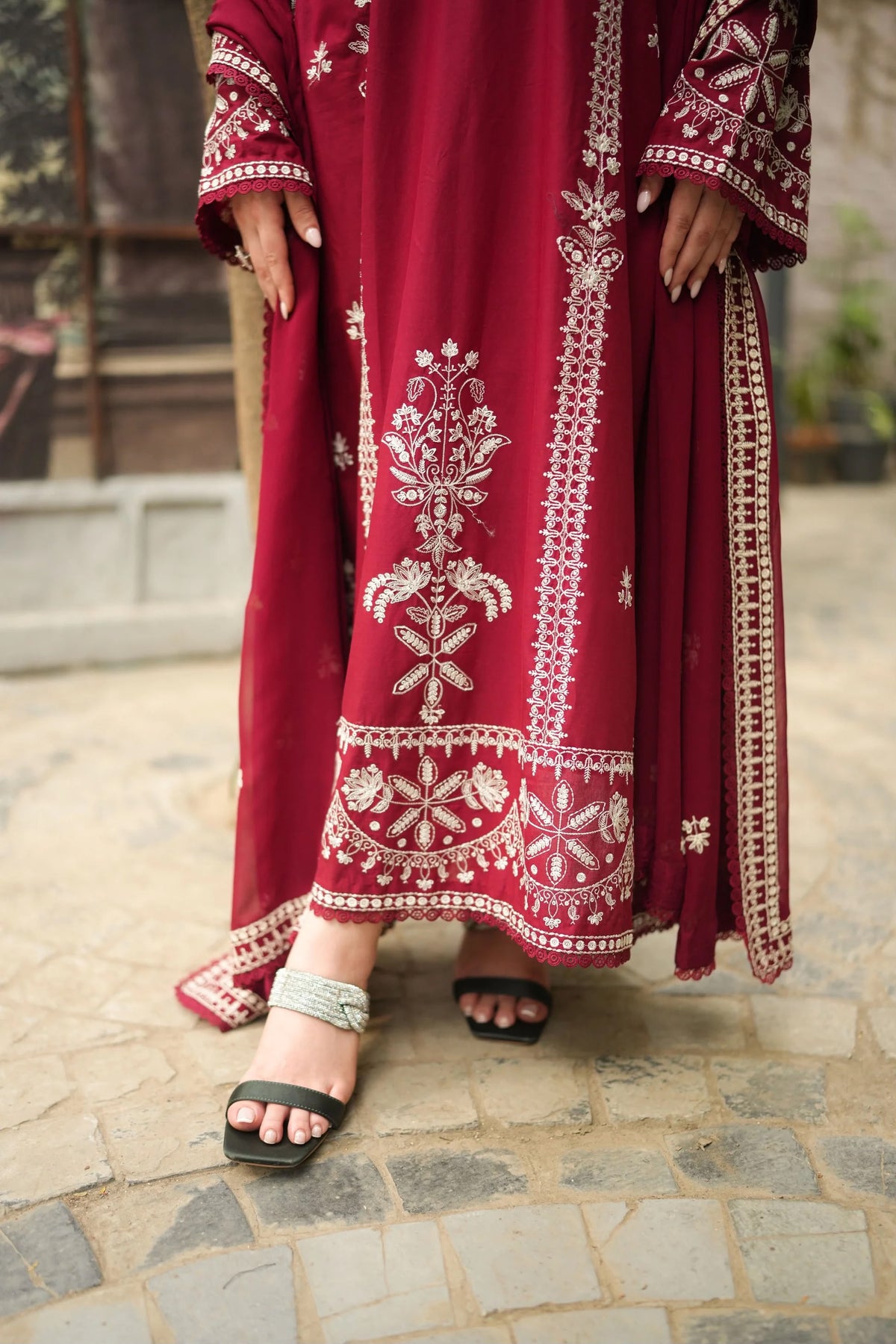 Ruby Red Unstitched Embroidered 3-Piece Suit