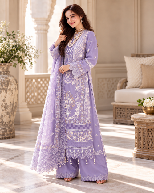 Lavender Luxury Embroidered Unstitched 3-Piece Suit
